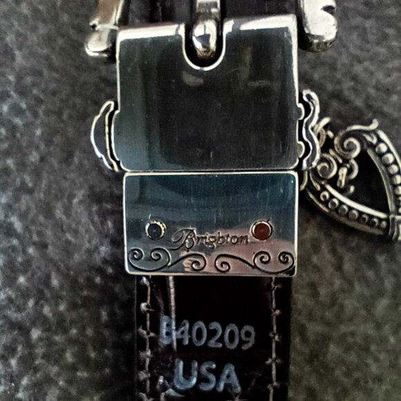 Brighton Black Croc Embossed Leather Belt Size 38 Heart Charm